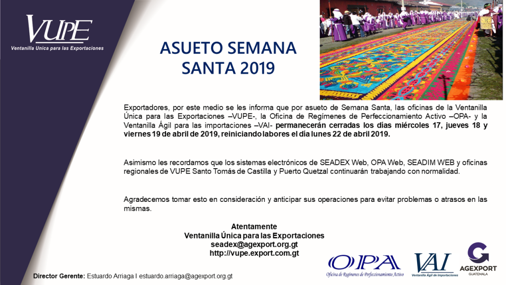 trámites de exportación en Semana Santa 